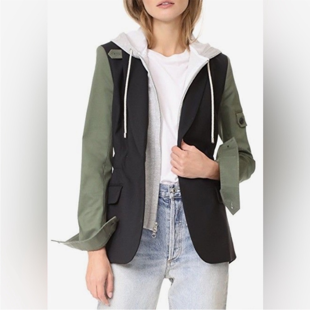 Veronica Beard Black & Olive Green Mixed-Media Blazer